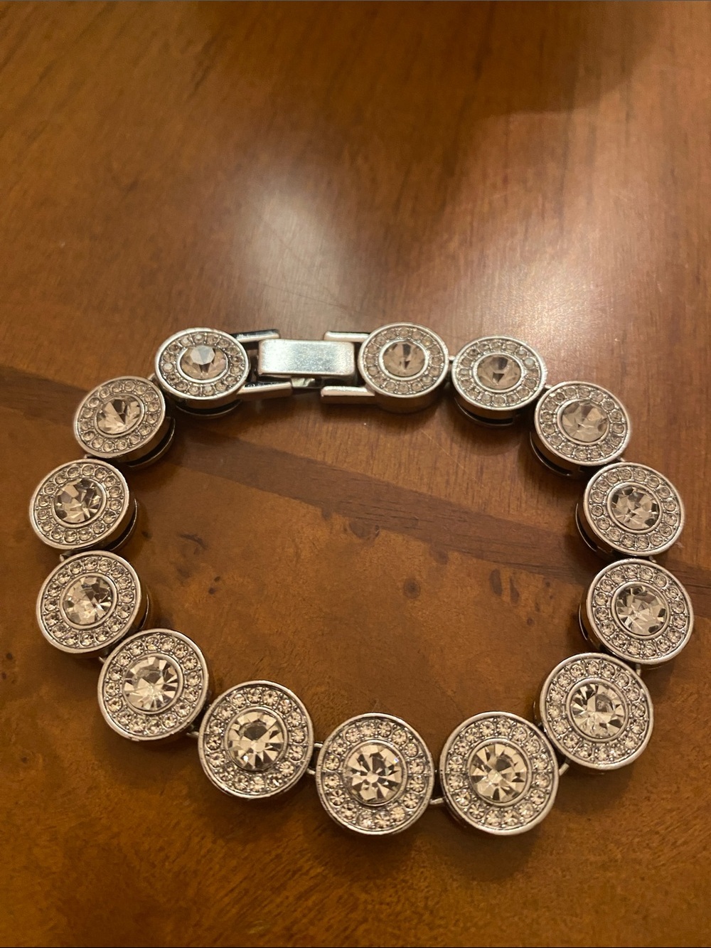 Men's Silver Crystal Link Bracelet - Elegant Round Accent